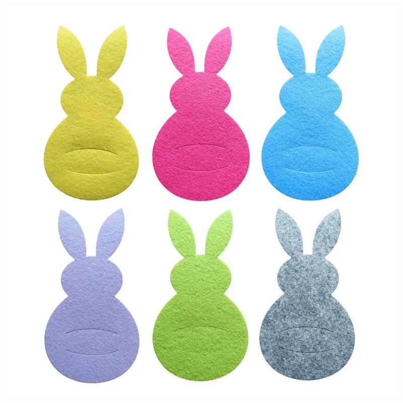 4 st Kanin Bestickhållare Påse Påskhare Bestickskydd Kniv Gaffel Påsar Glad Påsk Festdekoration Bordsservis Tillbehör