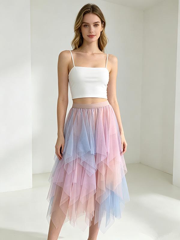 2023 Trendy High-Waisted Irregular Fairy Mesh Skirt - Korean Spring Style