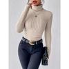 Slim Elegant High Neck Sweater for Women Long Sleeve Solid Color Winter Autumn Clothing