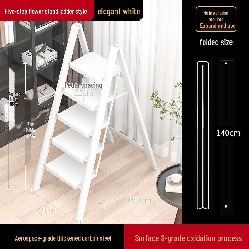 Lightweight Multifunctional Festive Red Three-Step Folding Ladder with High-Grade Anti-Slip Steps for Home Storage.