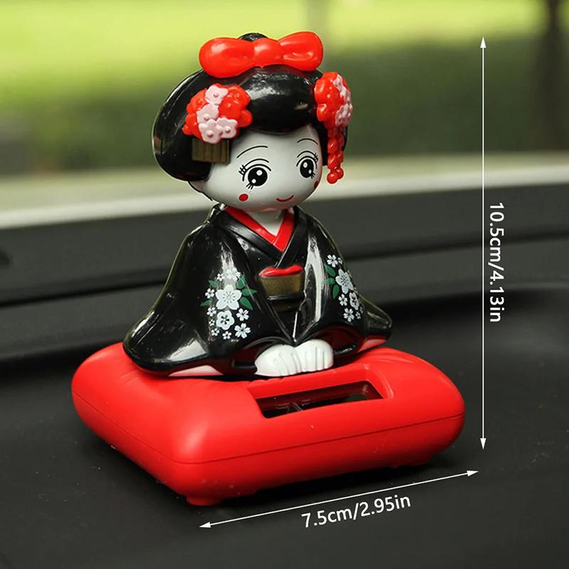 Solar Powered Japanese-Style Doll Car Ornament Kimono Girl Shaking Head Nod Head Cartoon Doll Dashboard Cute Car Decor