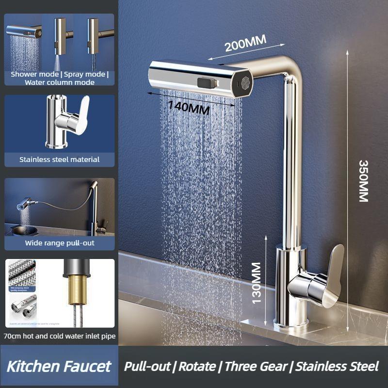 Einziehbarer Wasserhahn Haushalt Universal Multifunktional Regendusche Spülbeckenarmatur Küchenarmatur Heiß und Kalt Gemüsewaschbecken