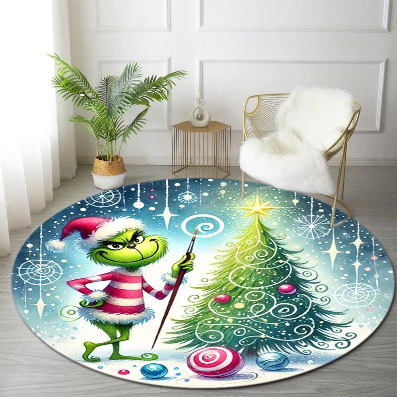 1pc Grinch Round carpet Painted Printed circular carpet, home door mat, outdoor travel protection carpet