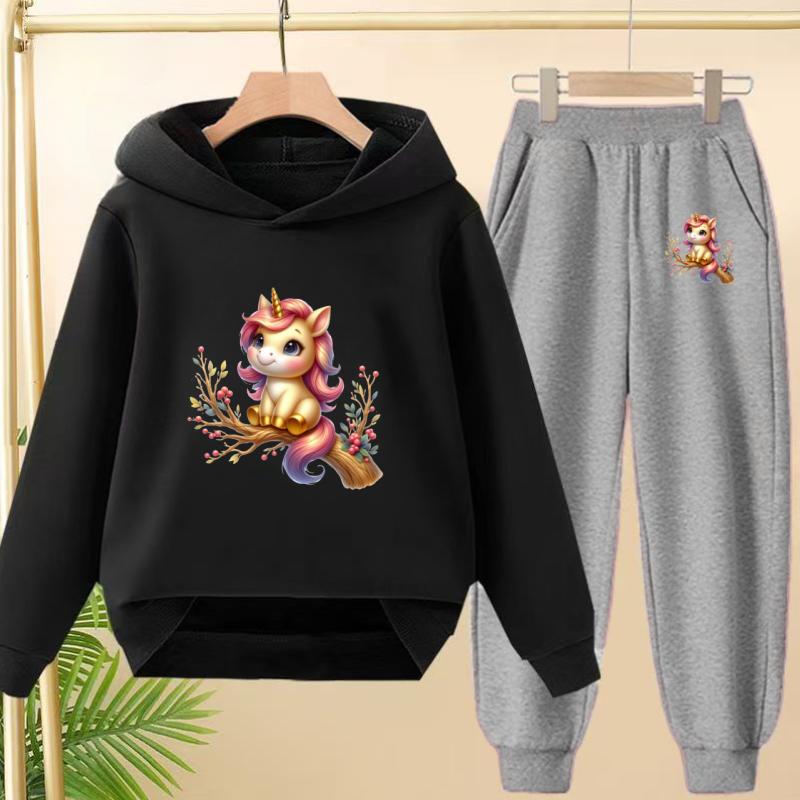 Cute Printed Hooded Sportswear Sets and Casual Sportswear Pants for Autumn and Winter Are Suitable for Boys and Girls Aged 3to12