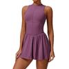 Womens Athletic A-Line Dress With High Neck Built-in Shorts Running Yoga Tennis Sport Suit