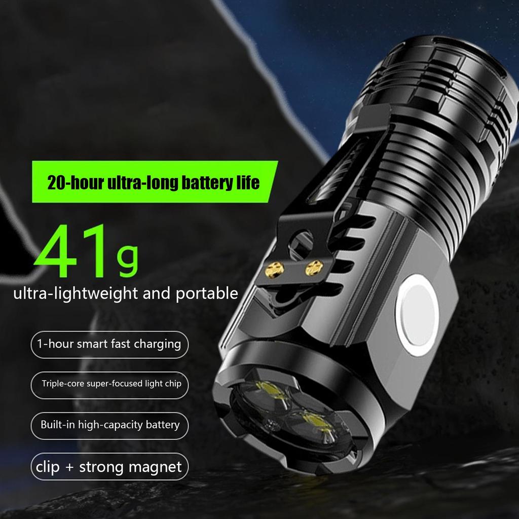 Rechargeable Mini Flashlight Multi-Purpose Bright LED Light with Magnetic Base & Clip for Camping, Hiking, Work, Car Repair