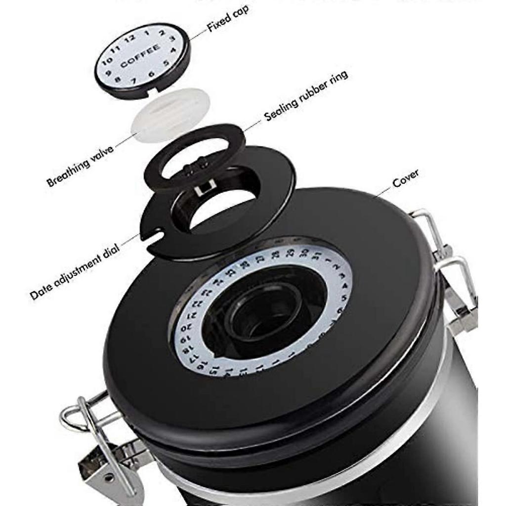 Vzduchotěsná nádoba na kávu 1800 ml Nerezová uchovávání kávových zrn s odměrnou lžičkou pro skladování Čaj z kávových zrn