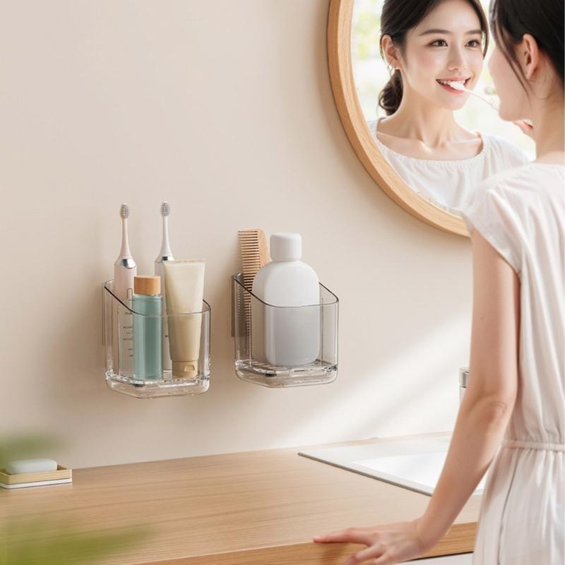Drillless Installation Bathroom Organizers For Electric Toothbrushes And Accessories Durable Plastic Storage Rack Space Saving Design