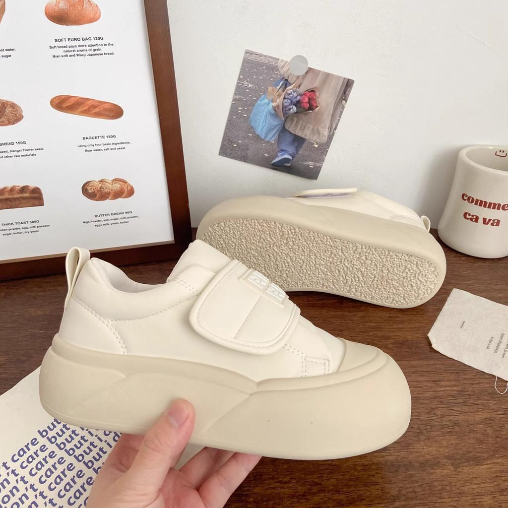 Plateau Weiße Schuhe Damen Hässlich Süß Herbst Neu Nische Klettverschluss Big Head Brotschuhe Student Board Schuhe