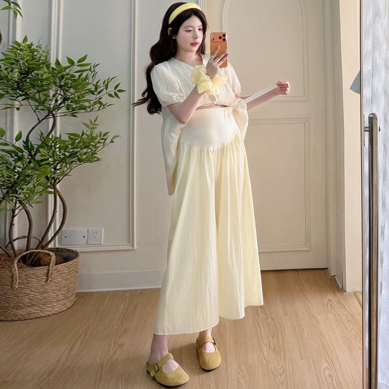 Maternity Summer 2026 V-neck Lace Embroidery Chic Doll Nursing Shirt Dress Set M