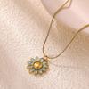 Elegant Enamel Sunflower Pendant Necklaces for Women Gold Stainless Steel Sunflower Necklace Praty Christmas Jewelry Gifts