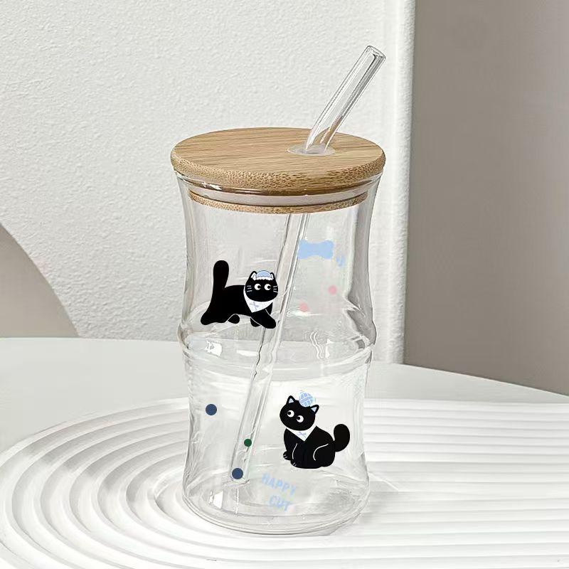 Cute China Panda Glass Creative Tea Bottle Single Transparent Coffee Cup Juice Panda Breakfast Milk Cup Glassware for Drinking
