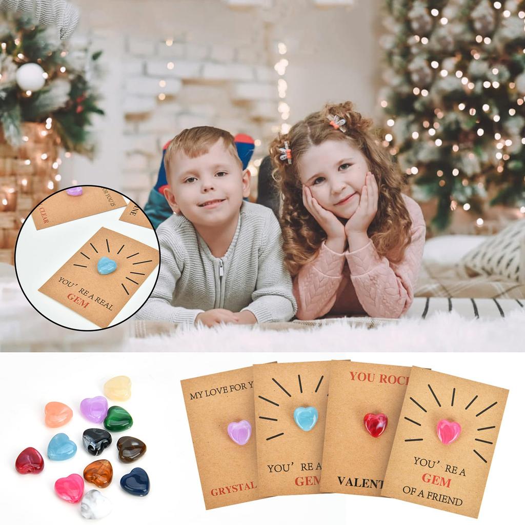 24 Pack Funny Valentine Exchange Card Gift with Heart-Shape Crystal Stone Valentine Exchange Card for Girls Boys School Class