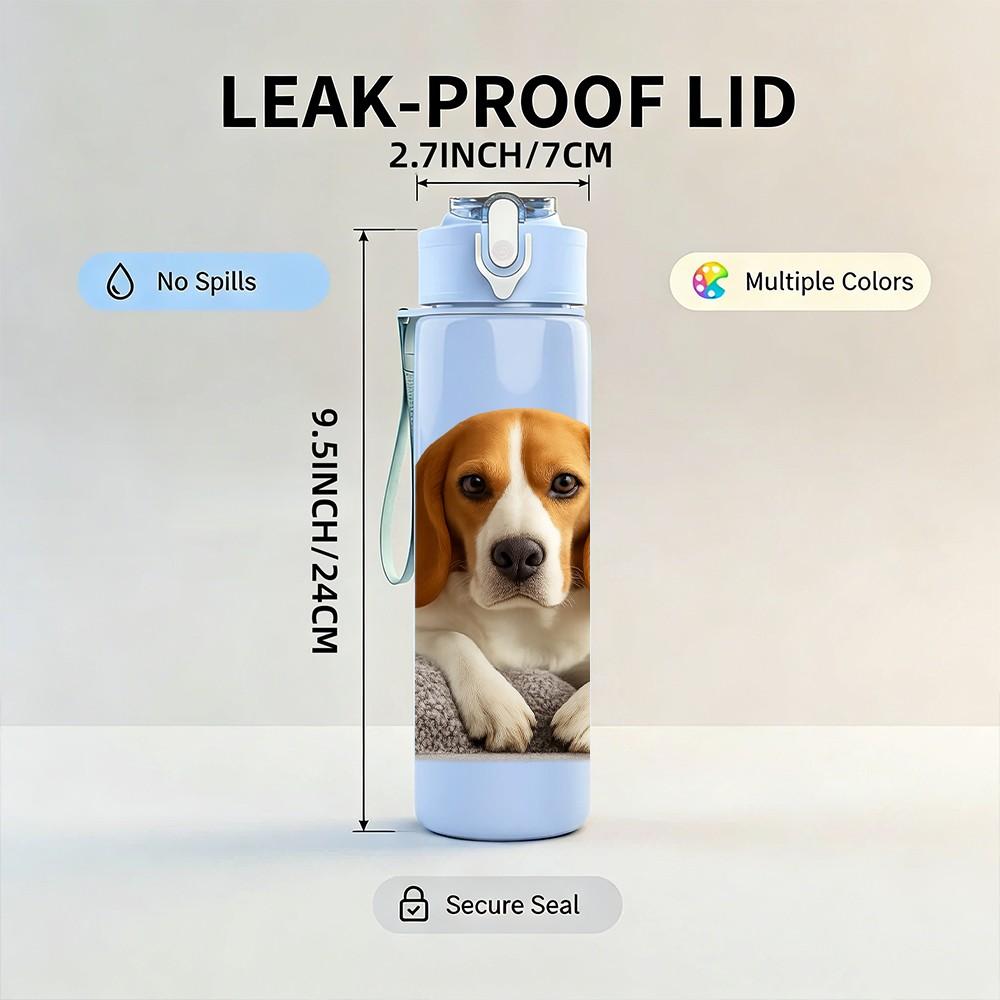 1PC Beagle Hound Dog Portrait 750ml Color Plastic Sports Water Bottle Leakproof Flip Straw Lid Suitable for Sports Office Home Use