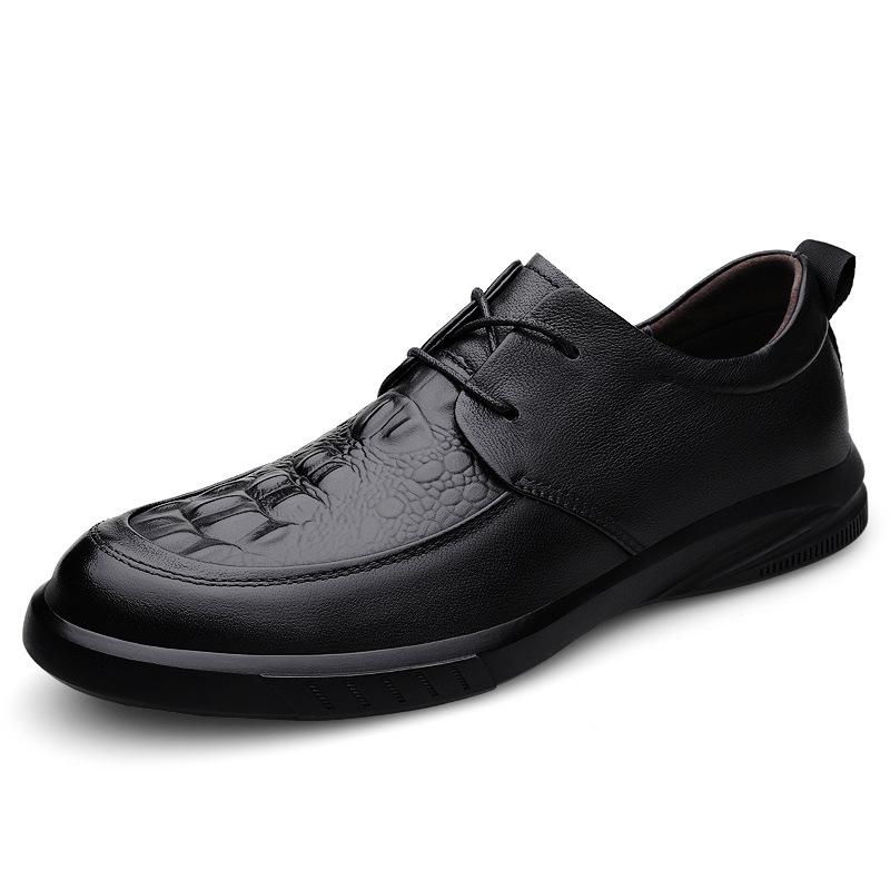 7 Men'S Shoes, Leather Shoes, Genuine Leather Dress Casual Shoes, Spring Low-Top Overalls, Crocodile Pattern Cowhide Surface Flat-Soled Single Shoes