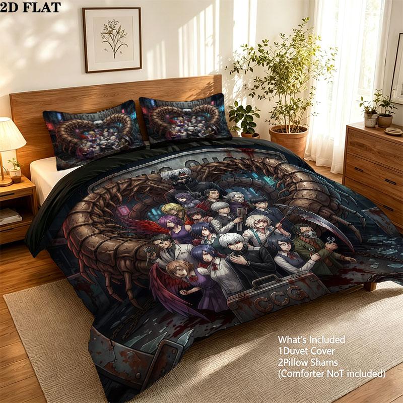 Tokyo Ghoul Vzor Povlečení Sada Prošívaných Dek Quilt Cover Povlak na Polštář Domácí Narozeninový Dárek(1 * povlak na peřinu + 2 * povlak na polštář, bez jádra)