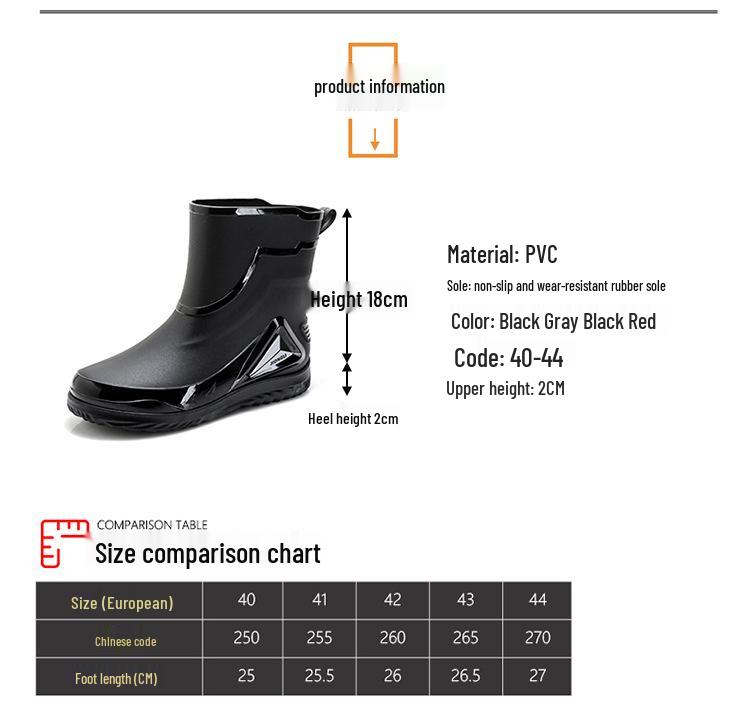 Men's Waterproof Non-Slip Rubber Work Boots - Outdoor & Kitchen, Rain & Cold Protection, Plus Velvet, Durable