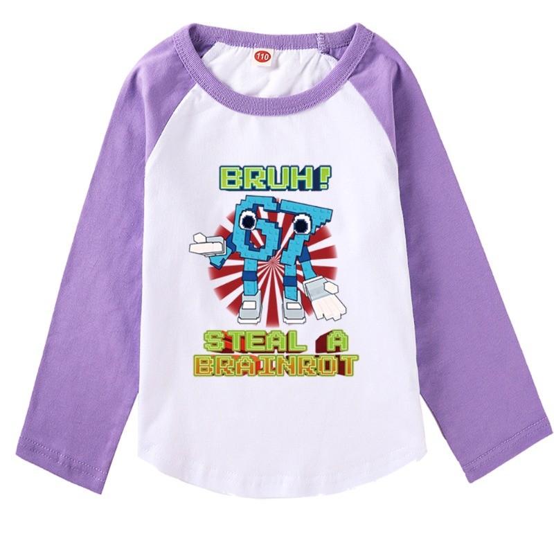 

9192 Детская футболка для девочек Steal a Brainrot 67 Six Seven с принтом реглан с длинным рукавом из хлопка 170cm фиолетовый