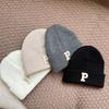 Chapéu Infantil da Moda em Algodão-Lã, 0-3 Anos, Design com Letra P, Primavera/Outono, Estilo Coreano