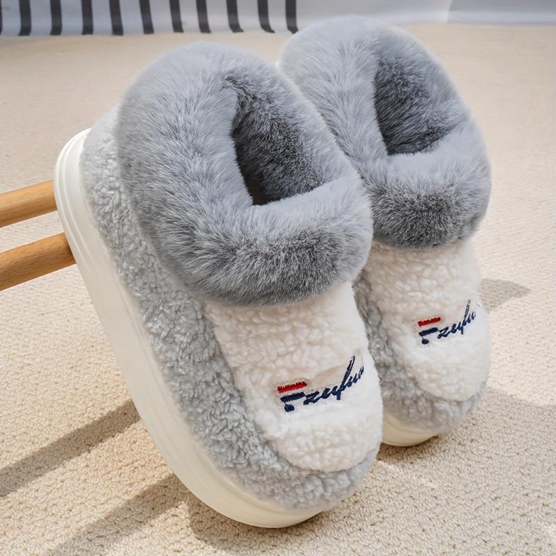 Men's Oversized Winter Slippers Thick Non-Slip EVA Sole Heated Fleece Lining Indoor Outdoor