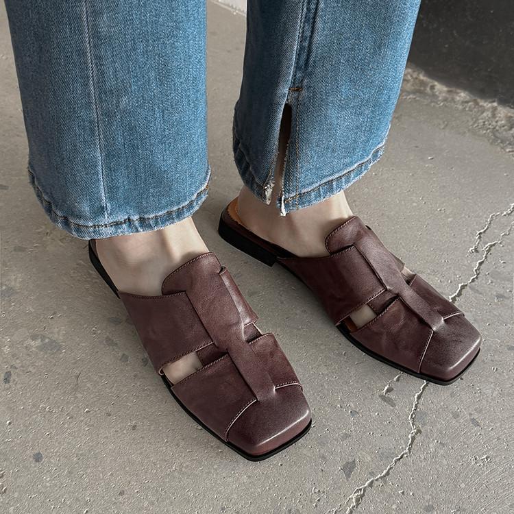 

Роскошные и благородные женские летние новые шлепанцы на плоской подошве 2025 года, шлепанцы-мюли с римским носком, женские 39 коричневый