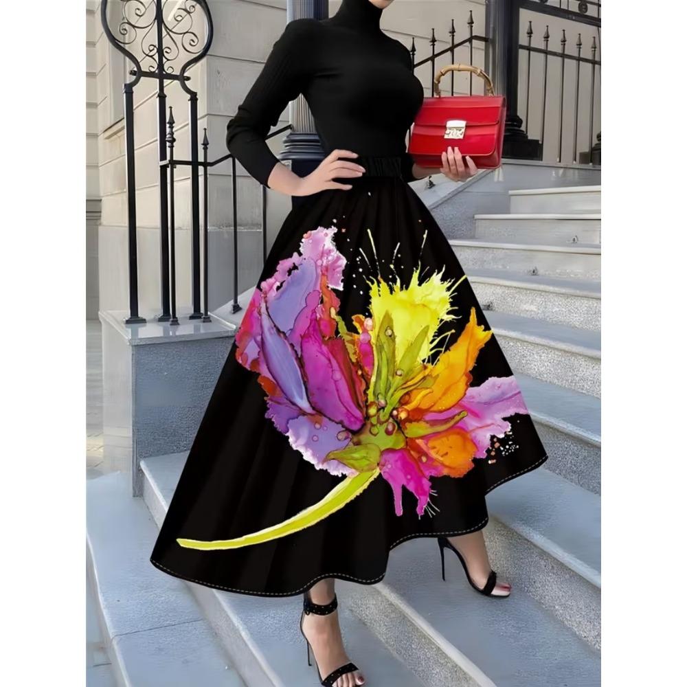 Printed Design Casual Style Black And White Stripes Pattern Half Skirt