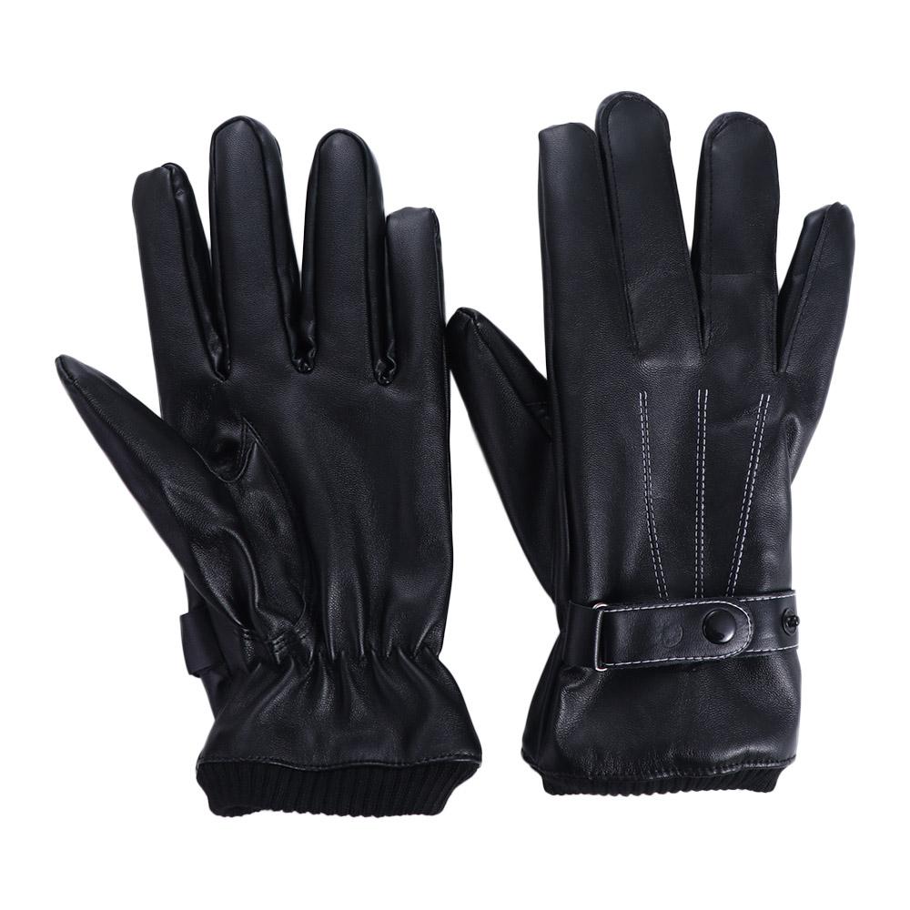 Keep Warm Men's PU Leather Gloves Touch Screen Thick Velvet Male Windproof Gloves Waterproof Soft Motorcycle Full Finger Mittens