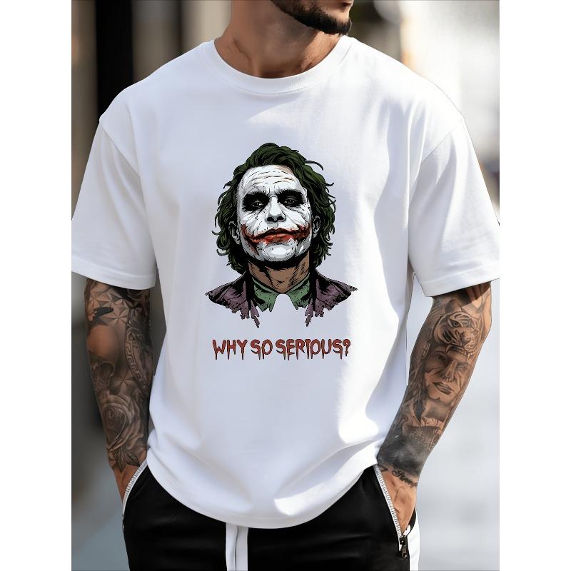 T-shirt a maniche corte da uomo Joker, Stampa geometrica eccentrica, T-shirt versatile da uomo con scollo a girocollo, Adatta per abbigliamento casual e attività all'aperto