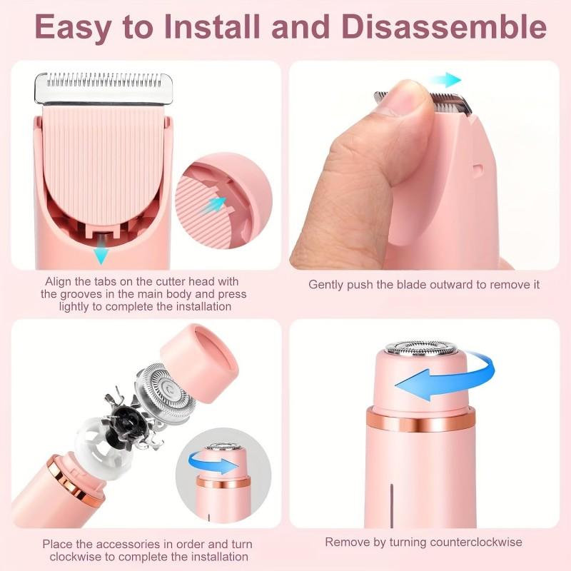 Electric Razors for Women 2in1 Bikini Trimmer Facial Mustache Shavers for Ladies Body Underarms Arm Leg Portable Painless Epilator