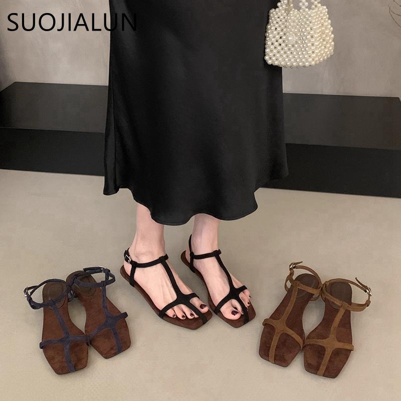 Mode SUOJIALUN 2025 Sommer Neu Damen Sandale Mode Schmaler Riemen Damen Gladiatorschuhe Hoher Keilabsatz Outdoor Kleid Pumps Sandalen