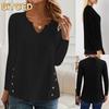 Women's Fashion Casual Solid Color Print Long Sleeve V Neck Blouses & Shirts International Design