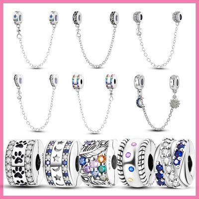 Abstandshalter-Clip-Charms, Sicherheitskette, 925er-Sterlingsilber, Pavé-Gänseblümchen-Herz-Charms, passend für Armbänder, Schmuck, DIY-Herstellung