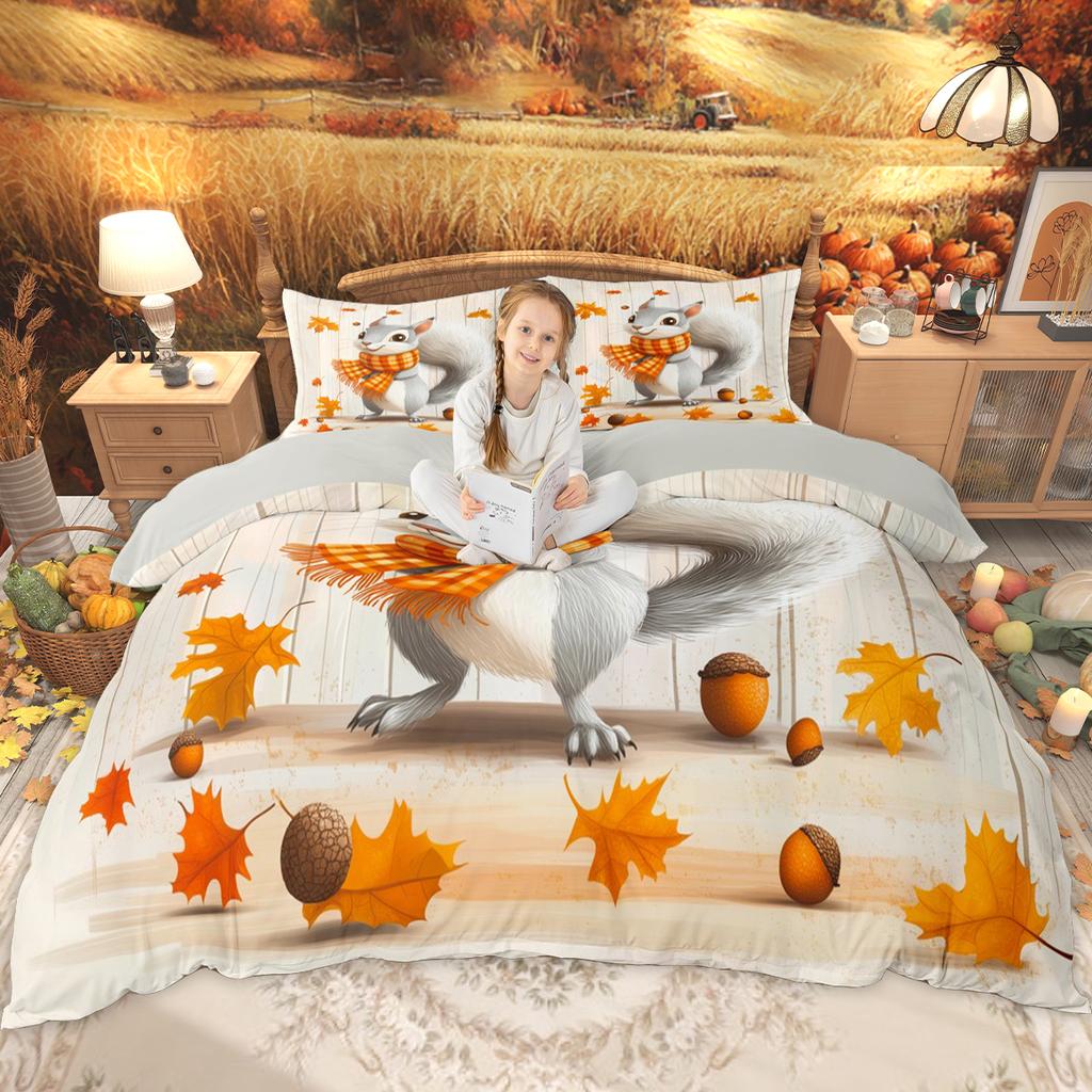 Homewish Happy Thanksgiving Day Duvet Cover Set Autumn Pumpkin Bedding Set Kawaii Turkey Fall Gnome Comforter Cover Set