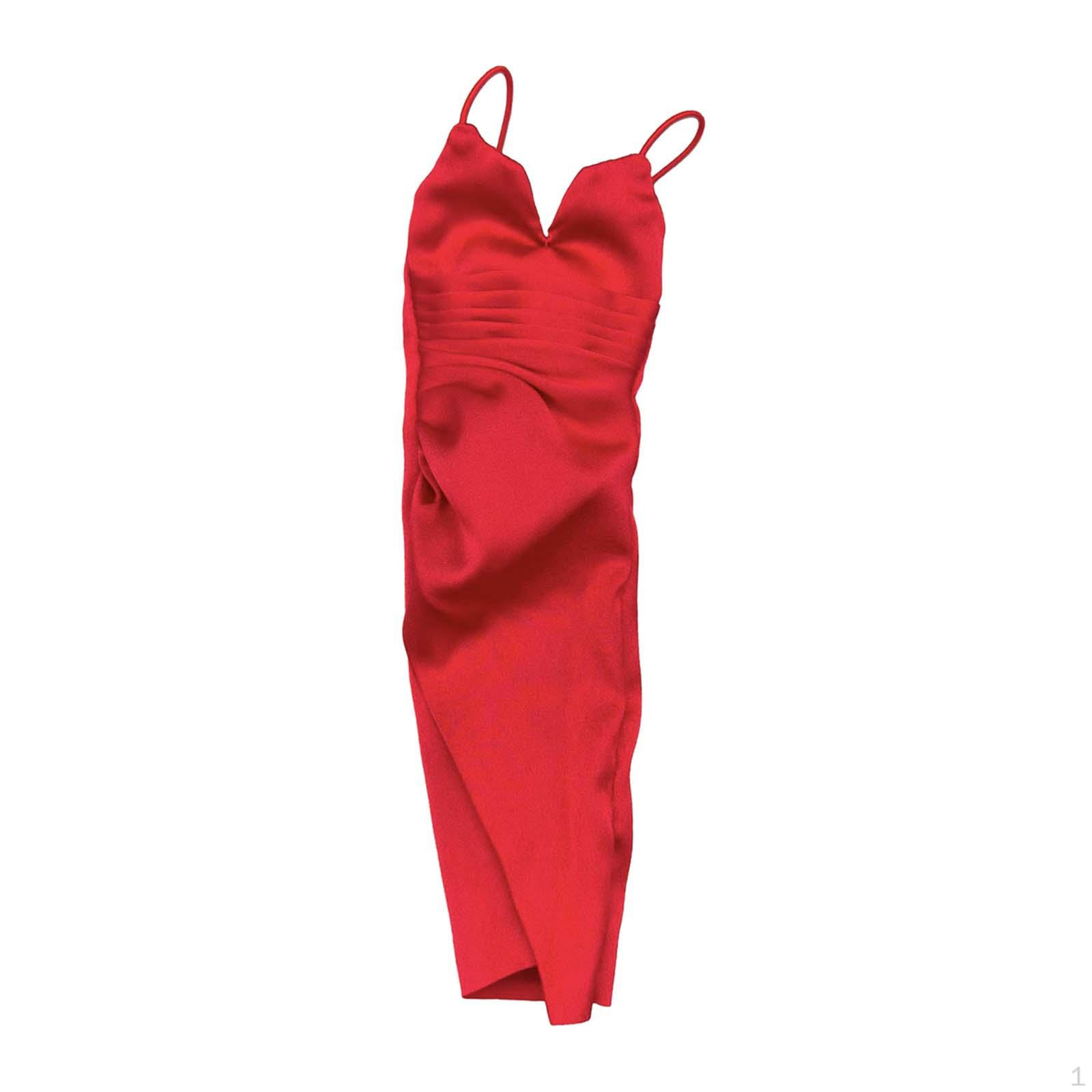 

1/6 Женская одежда Вечернее платье миди Наряд для куклы Без рукавов Однотонное Коллекционная модная одежда темно-красного
