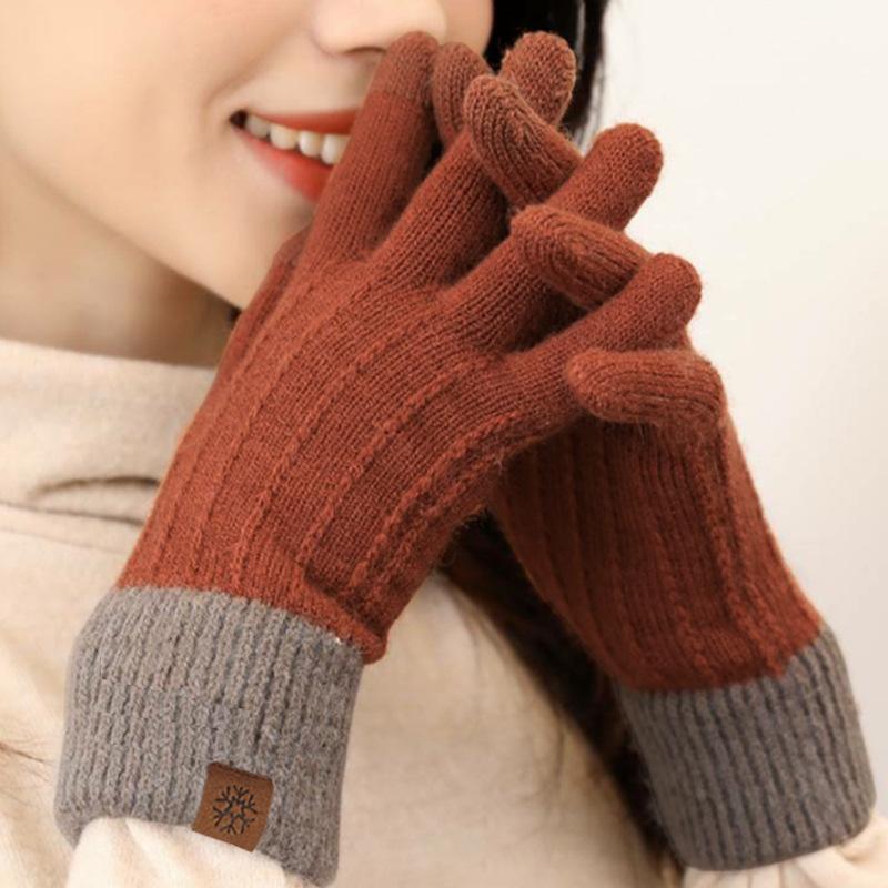 Kamelwolle Herbst und Winter Strickhandschuhe warme Damen Outdoor Samt Büro Lernen Radfahren Kalte Handschuhe