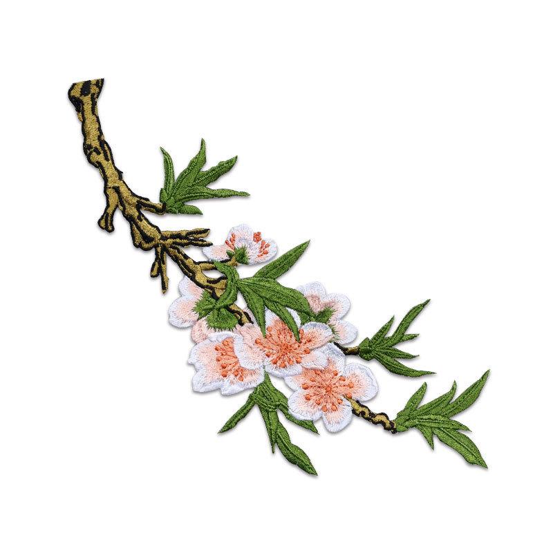 1 Pezzo Toppa Termoadesiva Ricamata Ramo di Fiori di Pesco Rosa Giallo Adesivo per Abbigliamento Borsa Decorazioni Fai da Te Accessori Applicazione