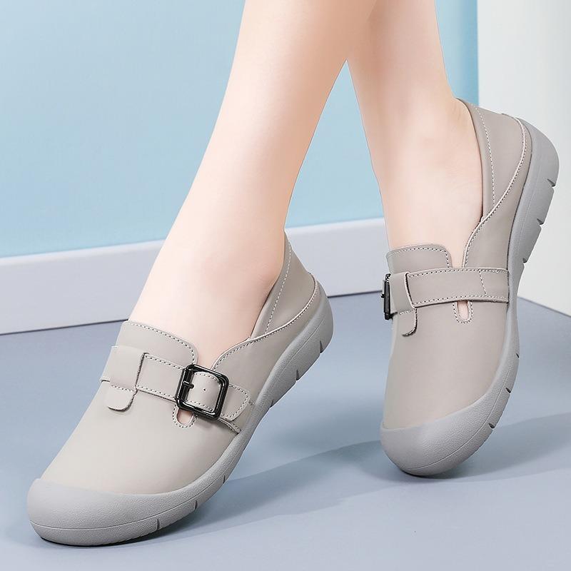 Little white shoes women's spring cowhide thick-soled women's shoes hollow lazy shoes soft-soled breathable casual shoes