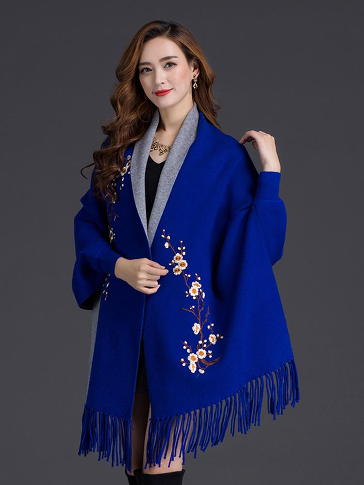 Autumn And Winter New Double-Sided Scarf Thick Warm Fashion Outdoor High Quality Comfortable Plum Embroidery Temperamental Shawl