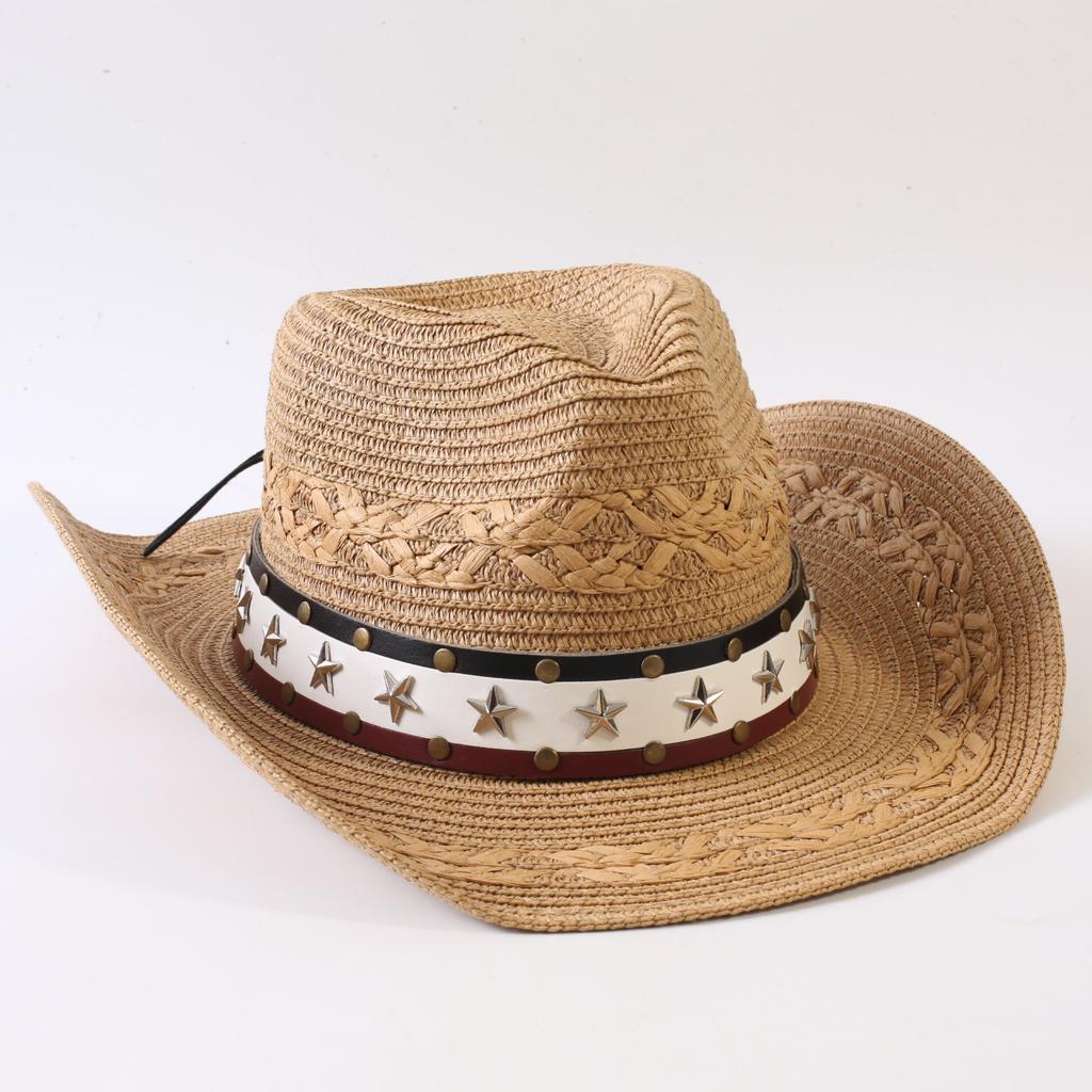 Popular European and American classic straw woven western cowboy hat men's and women's outdoor fashion OL wind woven top hat
