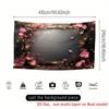 2D Dark Floral Tapestry Pink Rose Frame with Glowing Fairy Lights Party Background Cloth