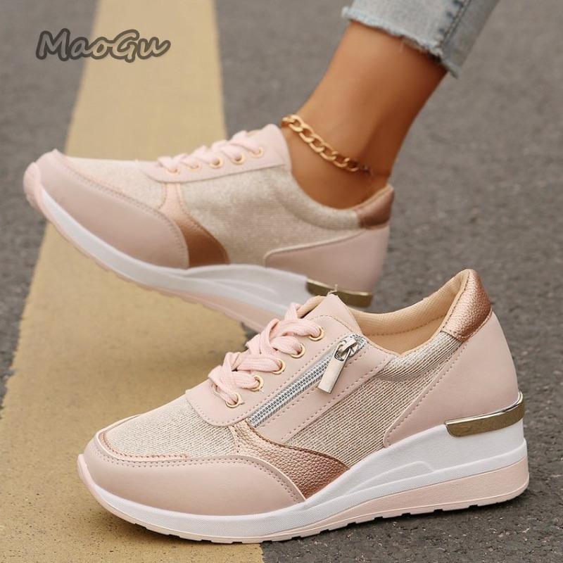 Neue Übergröße37 44 Damen Freizeitschuhe Seitlicher Reißverschluss Freizeit-Schuhwerk Sneaker Dicke Sohle Wedges Einzelne Schuhe Sportschuhe