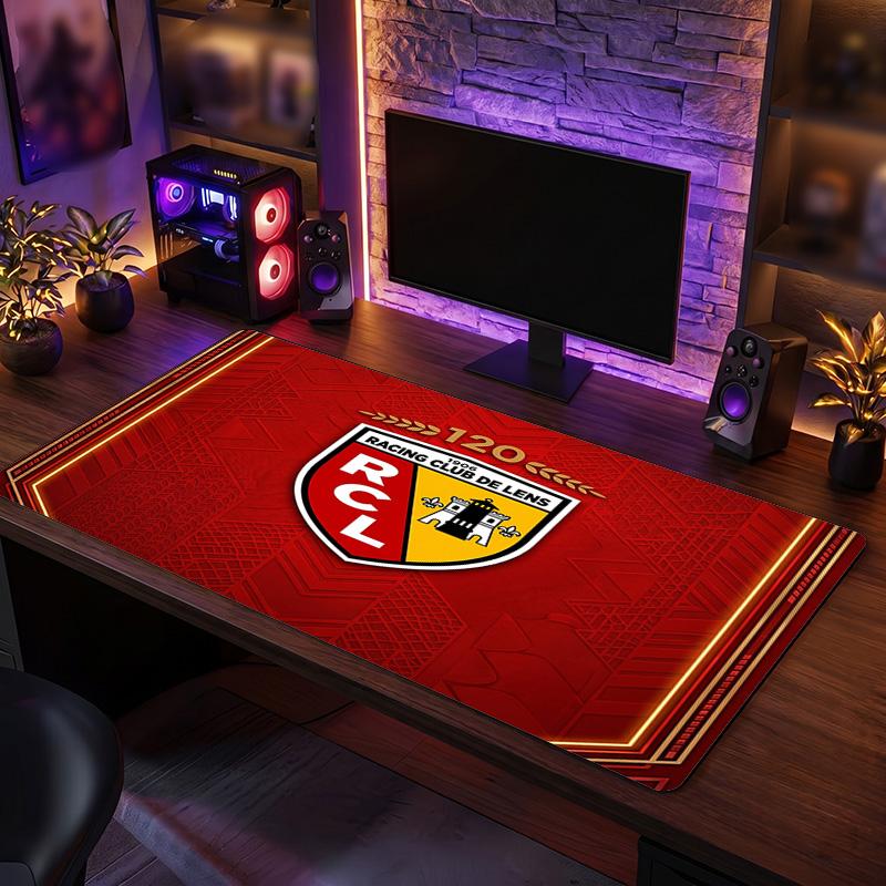 Lens FC Theme Pattern Mouse Pad, Soccer Logo Design XXL Gaming Desk Mat Non-Slip Computer Mouse Pad
