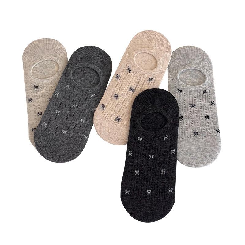 5 Pairs of  Women's Summer Thin Bow Mesh with A Shallow Mouth and Invisible Breathable Boat Socks