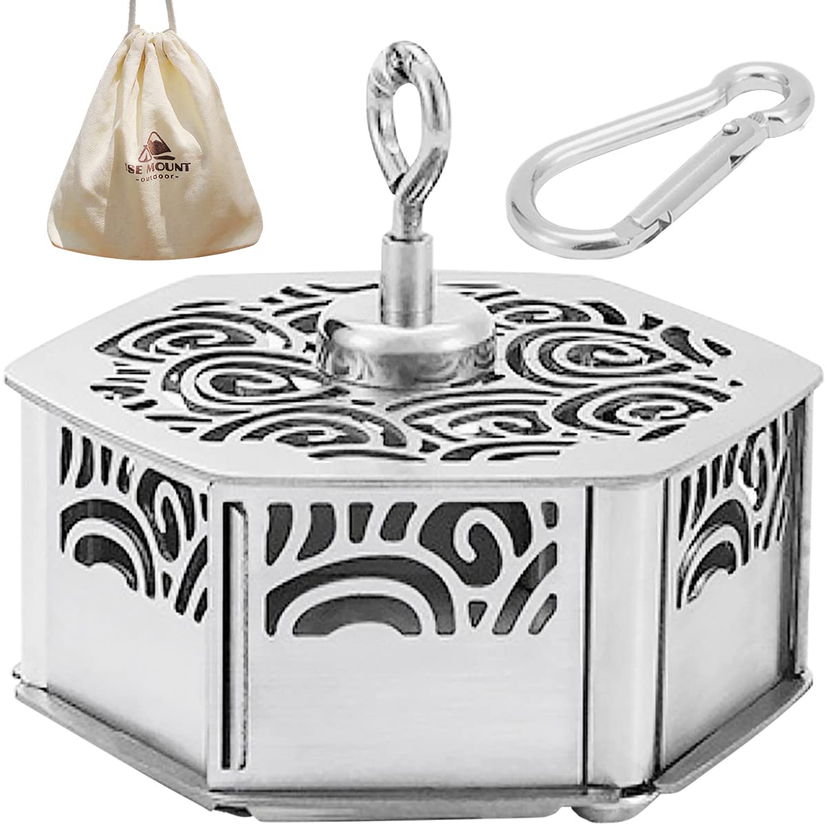 

dodtazz Stainless Steel Mosquito Coil Holder for Camping, Carabiner Attached, Hanging, or Direct Placement (Stainless Steel)