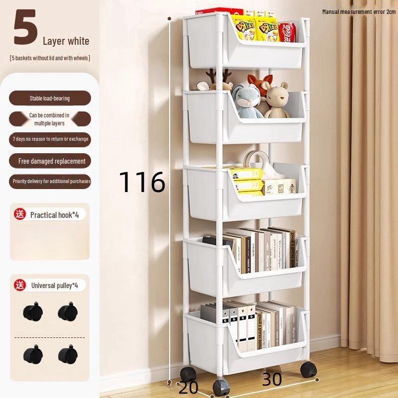 Children's Multi-Layer Narrow Bookshelf with Wheels