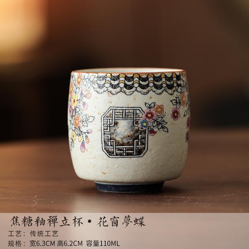 

110ml Hand-painted Flower Butterfly Teacup Handmade Tea Bowl Tea Pair Tea-tasting Fragrance Cup Jianzhan Master Cups Tableware As Your Choose