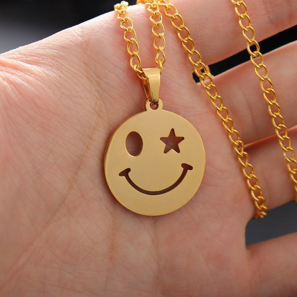 Star Eyes Smiling Face Men's Titanium Steel Jewelry Pendant Necklace