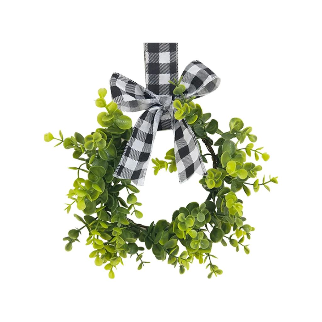 Wreath With Bow-Knot Christmas Decor Artificial Plant Fake Flower DIY Crafts Candle Rings Gift Box Window Wall Dining Table