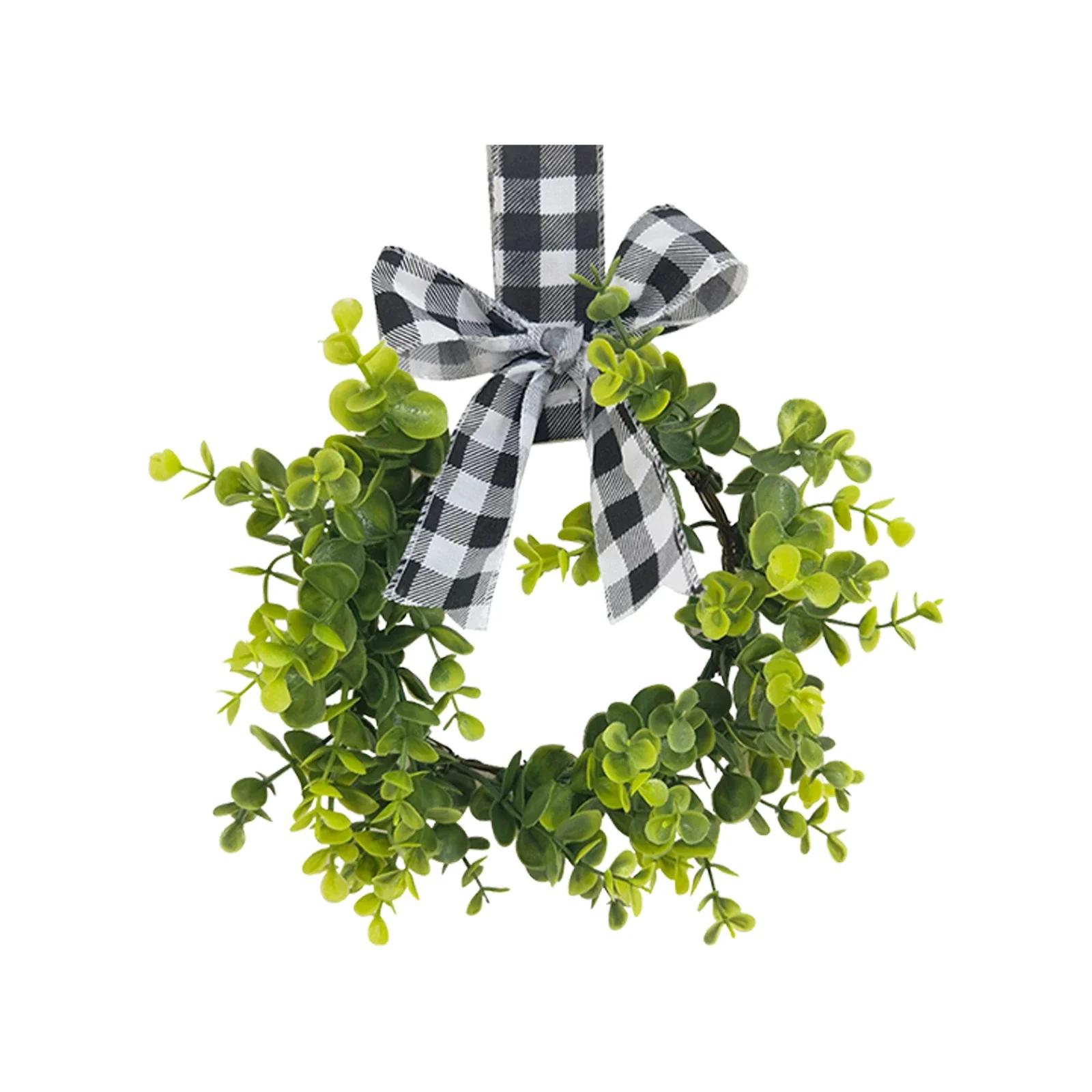 

Wreath With Bow-Knot Christmas Decor Artificial Plant Fake Flower DIY Crafts Candle Rings Gift Box Window Wall Dining Table