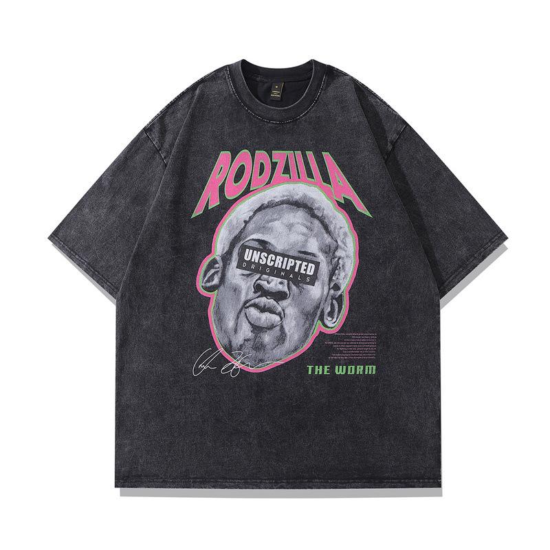 American Street Style Rodman Character Retro Short-Sleeved Men'S And Women'S Ins High Street Washed Old Loose T-Shirt